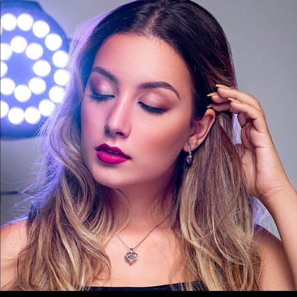 NECKLACE LIGHT AMETHYST HEART SECRETS + WHITE RHODIUM PLATED - Picture 3 of 8